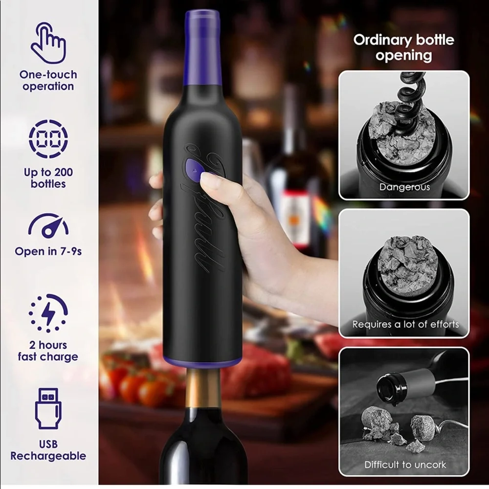 NEW! Unique Electric Wine Bottle Opener USB Rechargeable Foil Cutter Aerator